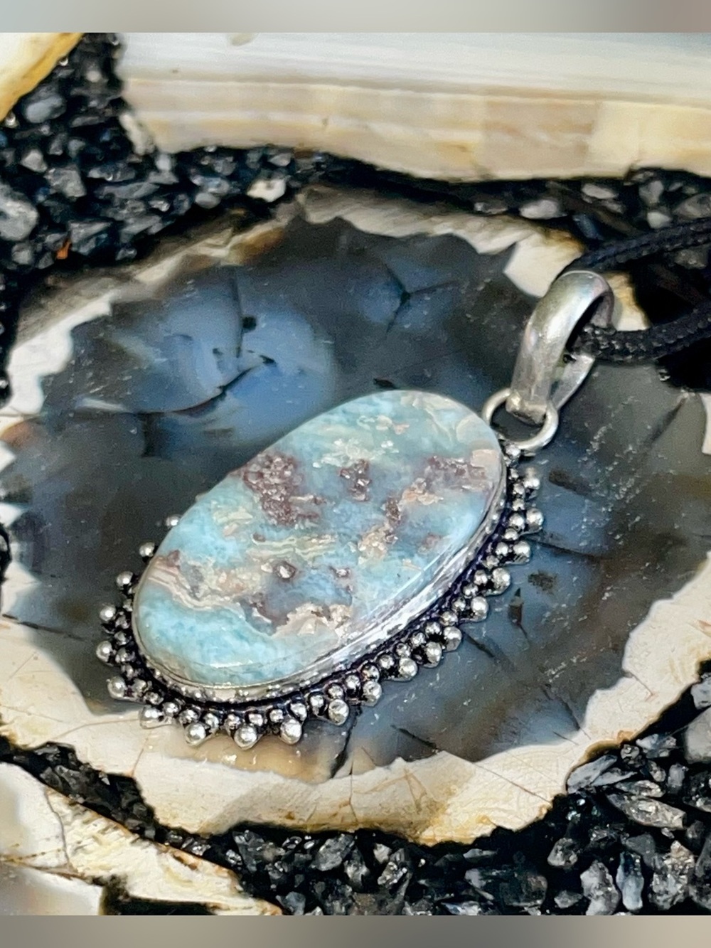 Caribbean DR Larimar Crystal Pendant 2” - Picture 7 of 11
